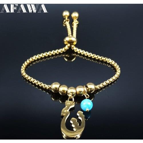 2021 Natural Stone Stainless Steel Chain Bracelet for Women Gold Color Persian Love Poems Bracelets Jewelry pulseras B18652