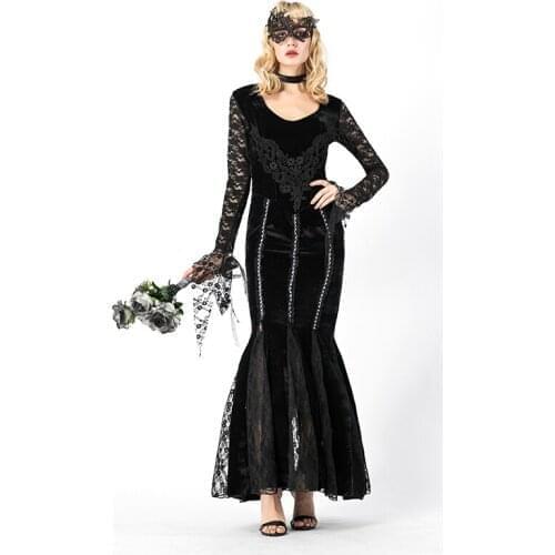 Women Vampire Costume Witch Dress Adult Gothic Dark Queen Cosplay Fancy Masked ball Dress Carnival Halloween Masquerade Costume