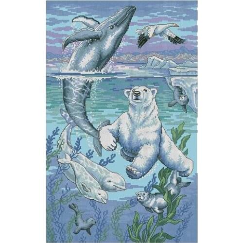 Gold Collection Lovely Nostalgia Counted Cross Stitch Kit Arctic Antics Dolphin Dolphins and Polar Bear dim 35001
