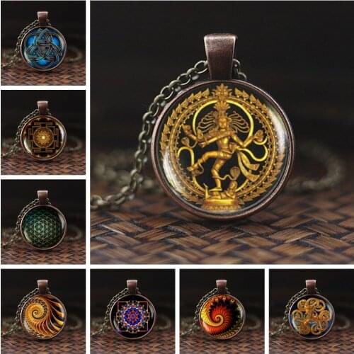 Golden Buddha Necklace Dance of Destruction Lord Shiva Pendant Glass Buddhist Jewelry Hindu Deity Spiritual Amulet Necklace Gift