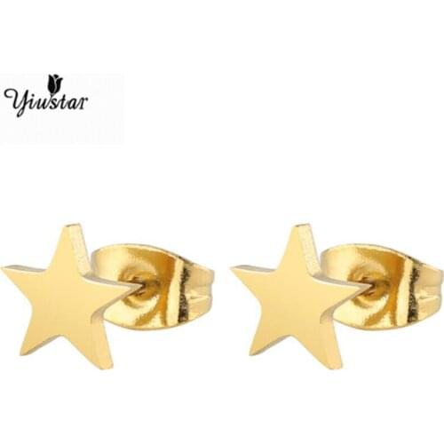 Yiustar Gold Star Stud Earrings Stainless Steel Earrings For Women Statement Ear Jewelry Female Studs Earring bijoux femme