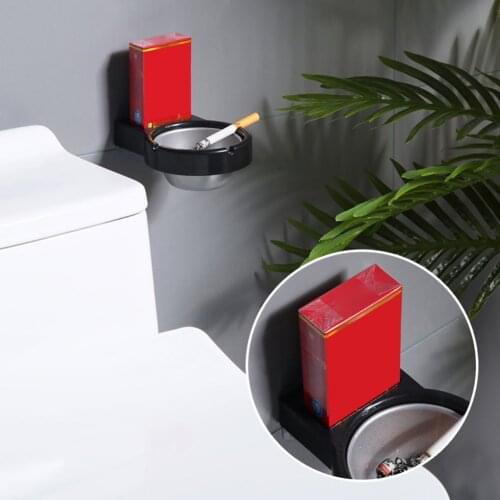 1Pc Creative Cigarette Ash Tray Home Stainless Steel Rotation Wall Suction Ashtray Easily Installation Bathroom Suction Ashtray