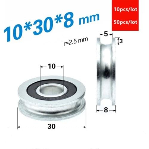 10pcs/50pcs U type groove bearing track wheel 10*30*8mm guide metal wheel steel wire pulley 10x30x8 5mm diameter orbit
