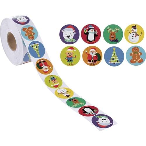 100-500pcs/roll Christmas Sticker 8 Designs Pattern Cartoon Sticker For Kids Toys Christmas Gift Waterproof Adhesive Labels