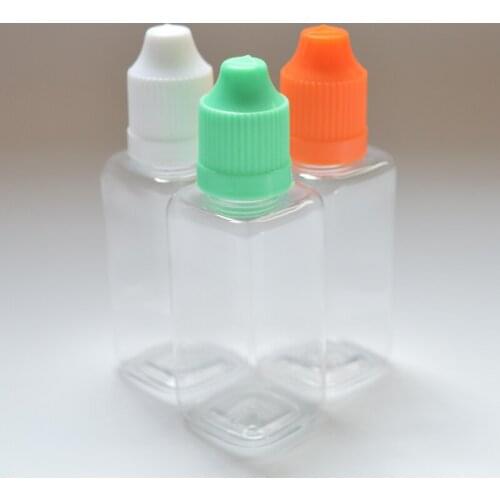 20pcs Empty 30ml PET Square Bottle with Childproof Cap Tip for E liquid Vial Clear Hard Plastic Dropper Bottles