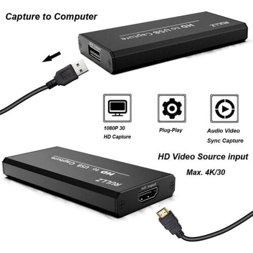 4K 30 Input USB 2.0 HDMI-compatible Game Capture Card 1080P Video Streaming OBS Live Broadcast Game Audio Video Recording Device