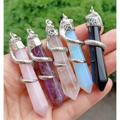 5pcs Amethyst Vary stone Snake Pendants Hexagon Chakra Reiki Healing Amulet Energy Wholesale