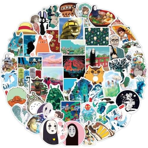 50pcs/pack Ghibli Hayao Japanese Anime Miyazaki Spirited Away Stickers for Refrigerator Car Helmet Gift Bicycle Guitar Notebook
