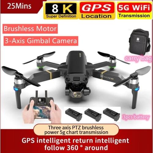 8K Dual Camera 3-Axis Gimbal GPS 8K RC Drone Brushless 1800M Smart Follow GPS Location Aircraft With Carry Bag Battery VS ICAT7