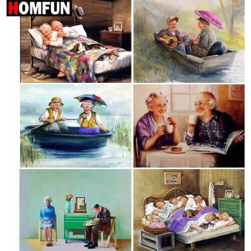 HOMFUN Full Square/Round Drill 5D DIY Diamond Painting "Old man portrait scene" Embroidery Cross Stitch 5D Home Decor Gift