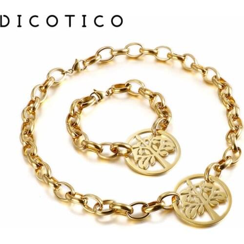 Tree Of Life Jewelry Sets For Women Chain Stainless Steel Necklaces Bracelet Set Bijoux Femme Accessories Women Fashion Choker