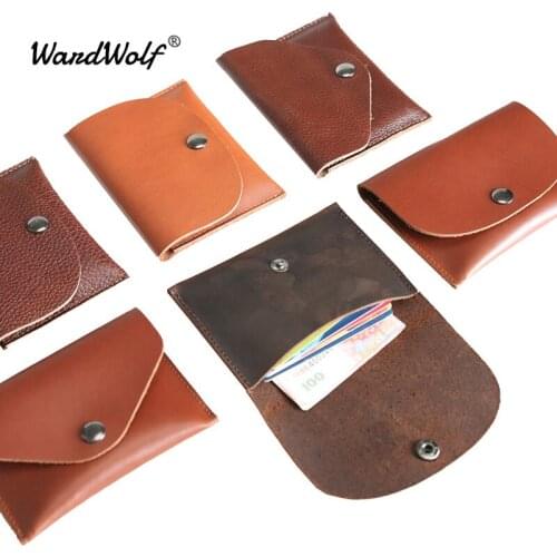 WardWolf Crazy Horse Leather Mens Wallet Card Holder on Cover for Namecard Bank Card Pack Coin Pocket Case Small Wallet Unisex