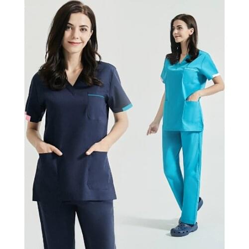 Cotton printing V-neck uniform beauty salon nursing uniform doctor surgery scrub clothes ladies pet shop work clothes wholesale