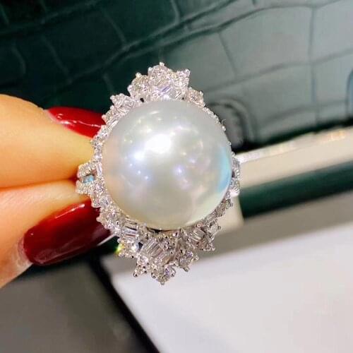 D415 Pearl Ring Fine Jewelry 925 Sterling Silver Round 12-13mm Fresh Water White Pearls Rings for Women Presents