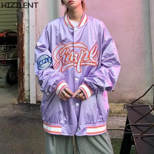 Vintage simple breasted Bomber Jacket Clothing Women winter Baseball Stripe female Coat college loose Casual fashion streetwear