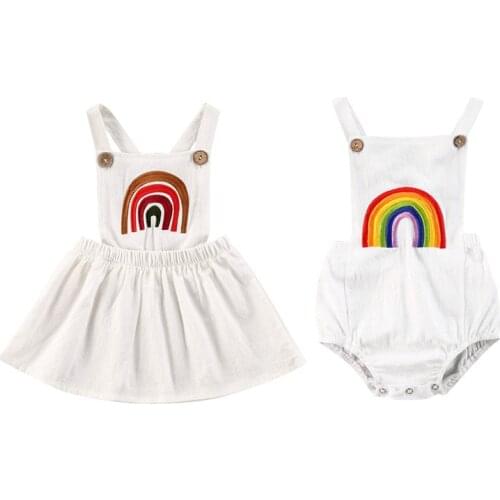 Lioraitiin 0-24M Infant Baby Girl Boys Sister outfit Rainbow Sleeveless Romper Jumpsuit Cotton Summer Clothes