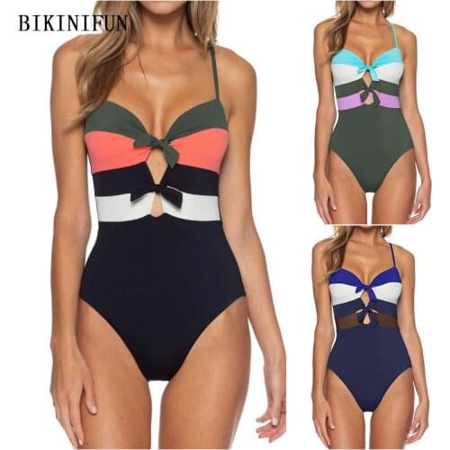2020 New Bow Knot Monokini Women Solid Patchwork Swimsuit Cross Back Swimwear S-2XL Girl Plus Size Bathing Suit One Piece Suit