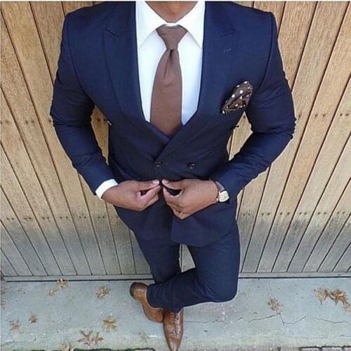 Slim Fits Navy Mens Evening Dress Toast Suits Thin Leg Trousers Prom Party Clothing Groom Tuxedos (Jacket+Pants+Tie) W:497