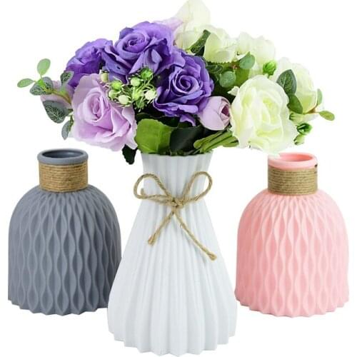 Plastic Flower Vase Home Living Room Imitation Rattan Vase Ceramic Flower Pot European Wedding Decoration Unbreakable Basket