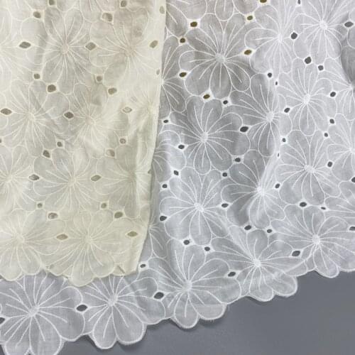 Full Flower Embroidered Cotton Hollow Lace Fabric Dress Shirt Clothing Fabric DIY Clothes Sewing Accessories Width 130cm 1Yard