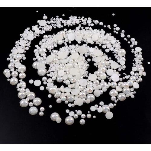 About 1000Pcs Ivory White Mixed Size 2mm-10mm Half Round Pearl Craft ABS Plastic Flatback Half Round Imitation Pearls