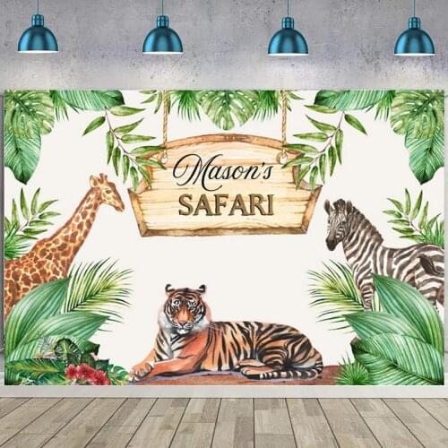 Custom Backdrop Jungle Animal Safari Kids Birthday Party Personalized Photo Background Photocall Decoration Banner Supplies
