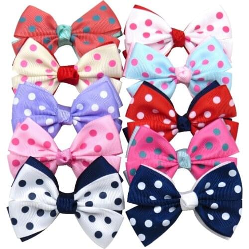 1PCS Novelty Lovely Double Dot Elastic Hair Bands Girls Ribbon Clip Bows Girl Hair Tie Hairpin Handmade Fashion Hair Accessories