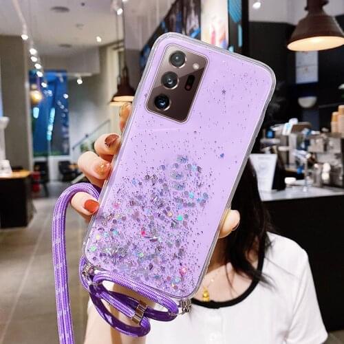 Luxury Bling Glitter Lanyard Silicone Phone Case For Samsung Galaxy S21 S20 S10 S9 Note 20 10 9 8 Plus Ultra-thin Necklace Cover