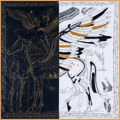 Manual Hand Rolled Twill Silk Scarf Women Fly Horse Print Square Scarves Echarpes Curled Foulards Femme Wrap Bandana Hijab 90CM