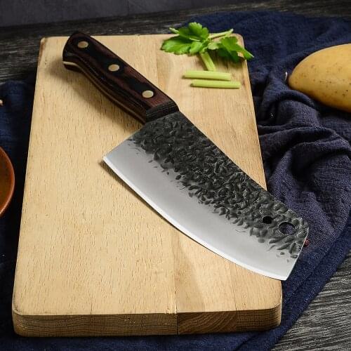Hand Forged Blade Chinese Chef Knife Chopping Cleaver Kitchen Knife Carbon Steel Kitchen Knife 7Inch Slicing Knives Cooking Tool