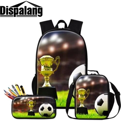 Soccers Backpack and Lunch Box for Boys Footballs Printed School BookBag Children Traveling Back Pack Lunch Container Pencil Bag