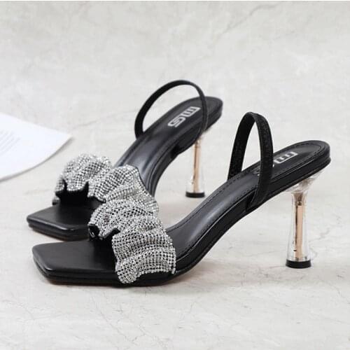 Rhinstone Decoration Sandals Women 2021 Summer Gladiator Slides Comfortable Fashion Open Toe High Heels Sexy Party Shoes 8cm