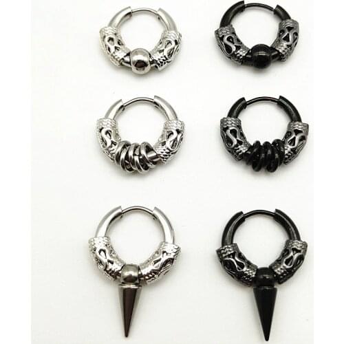 1piece Women Men Stainless Steel Painless Ear Clip Round Ear Circle Dragon pattern Totem piercing Earrings Fashion Ear Jewelry