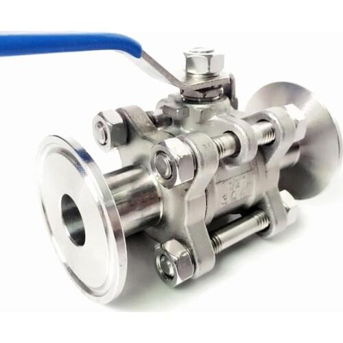 DN50 x 2" Tri Clamp 3-Piece Ball Shut Off Valve SUS 304 Stainless Steel Industrial