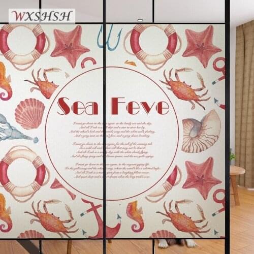 Custom Size Glass Film Electrostatic Sea Theme Privacy Protection Home Decoration Removable Frosted Anti-UV Tint-Film 40cmx100cm
