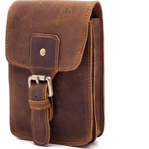 Mens Vintage Crazy Horse Leather Wallet Waist Bag Genuine Leather Waist Pack Pouch Male Retro Luxury Fanny Pack Mini Phone