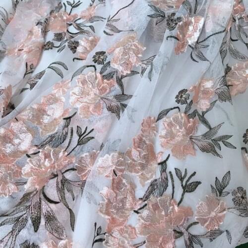 Embroidery Blossom Flower Mesh Lace Fabric DIY Handmade Sewing Craft Evening Dress Fabric 1 Yard 140cm Wide