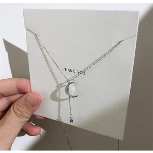 Korean 925 Sterling Silver Zircon Moon and Star Pendant Elegant Necklace for Women Girls Mujer Colar Accessories Jewelry SN157