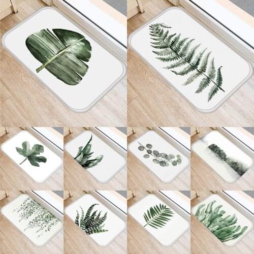 1pcs 40*60cm Green Leaves Plant Pattern Anti-Slip Suede Carpet Door Mat Doormat Outdoor Kitchen Living Room Floor Mat Rug 48307