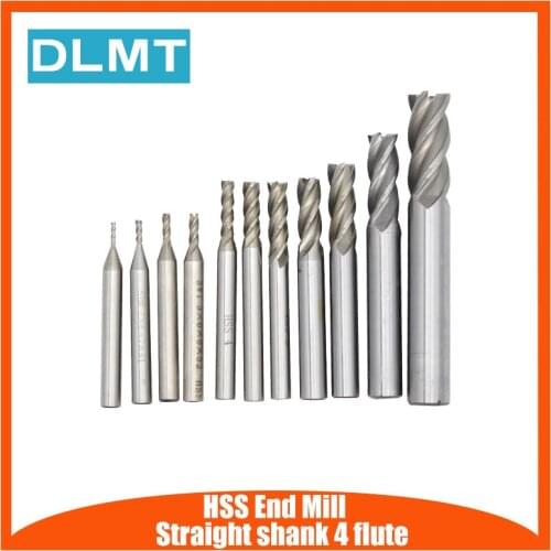 1PC HSS CNC Straight Shank 4 Flute End Mill Cutter Drill Bit Metalworking Tool 1.5/2.5/5/7/9/11/13mm for Milling Machine