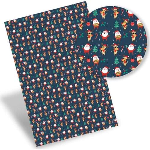 Christmas Faux Synthetic Leather Fabric Santa Claus Printed Sheets For DIY Bows Handbag Crafts Home Supplies 22*30cm/0.8mm 1pc