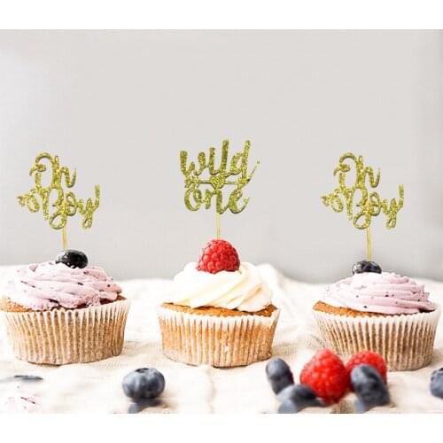 10pcs Oh Baby Wild One Oh Boy Gold Glitter Cupcake Toppers Baby Shower Cake Topper Baptism Gender Reveal Party Decorations