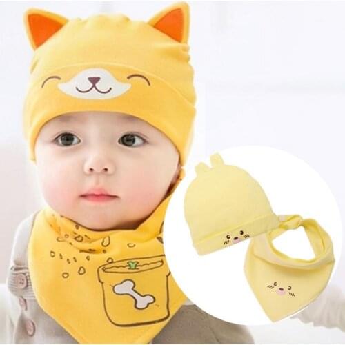 2Pcs/Set 3 Colors Optional Creative Newborn Hat Cartoon Rabbit Bear Shape Warm Cotton Baby Hat Scarf Set Newborn Gift 0-6M