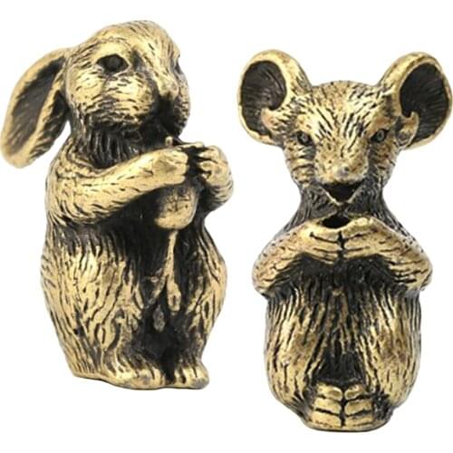 2pcs China Shengxiao Rabbit Rat Sculpture Incense Holder Fit 0.2cm Stick Incenses Brass Home Fengshui Decoration Ornaments