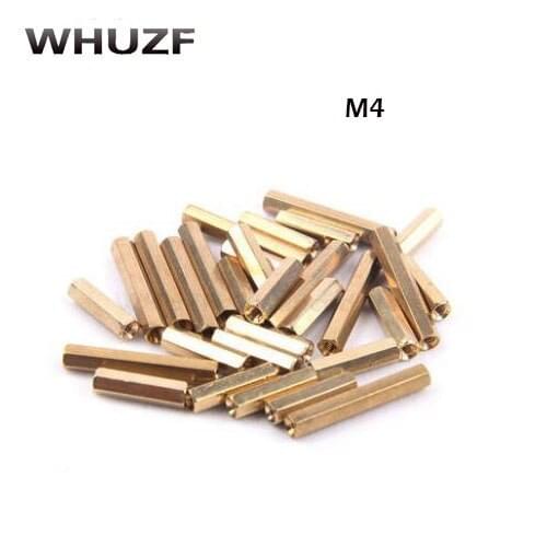 50pcs M4 Female Female Brass Standoff Spacer M4 (5-22) Copper Hexagonal Stud Spacer Hollow Pillars m4*5-22mm