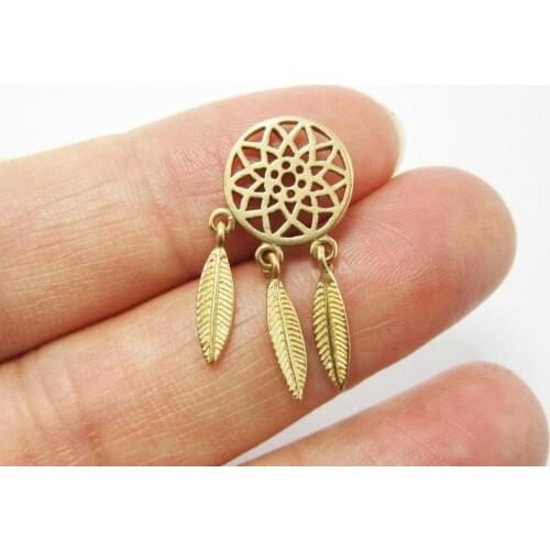 Brass pendant 25x12mm Round pattern brass dangle earrings charms Statement Boho earrings -5pcs R555