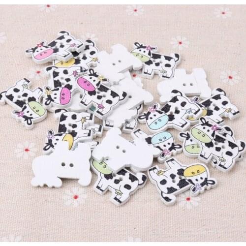 Button accessories for childrens clothes Mix Cartoon Dairy Cow Wooden Buttons Round Handmade Accessories Decoration20x27mm20pcs