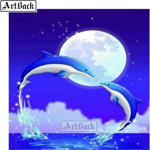 5d diy diamond painting dolphin heart picture full square 3d rhinestone diamond embroidery mosaic home decoration FI21