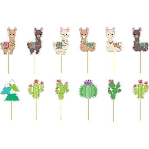 48pcs Alpaca Cactus Cake Topper Lama Party Decorations Cartoon Cute Alpaca Birthday Party Decoration Supplies cupcake topper