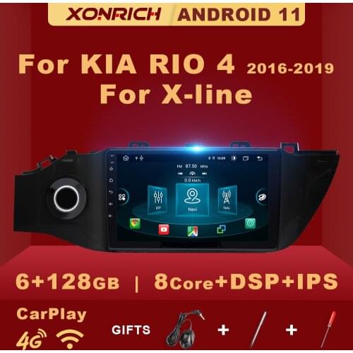 4GB+128GB Android 10 AI Voice Control CarPlay Car Radio Multimedia GPS For KIA RIO 4 x-line 2016-2019 No 2 Din Carplay DSP RDS